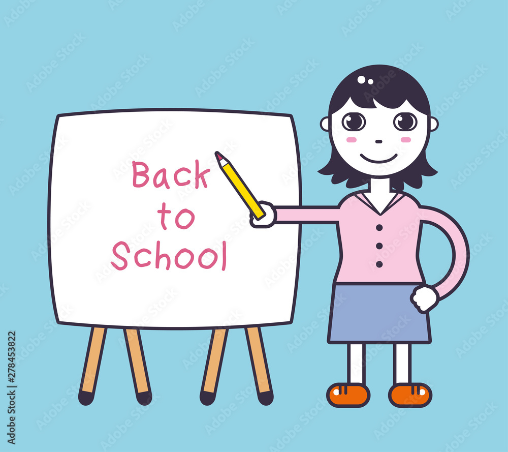 Woman teacher showing on a white board, back to school vector illustration. Woman teacher showing on a white board, back to school vector illustration.