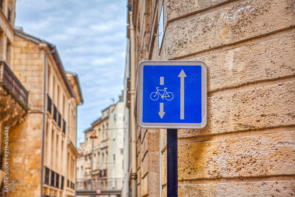 road sign with bike road , architecture background