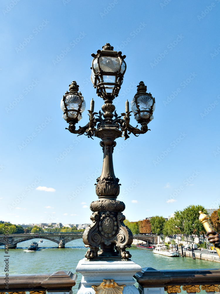 Lamppost on  Pont Alexandre III bridge in Paris, France
