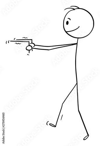 Vector cartoon stick figure drawing conceptual illustration of diviner or dowser searching for water in ground.