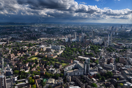 Aerial view of Tabard Gardens and Strata SE1 and other Southwark highrise residential towers in central London England from The Shard photo