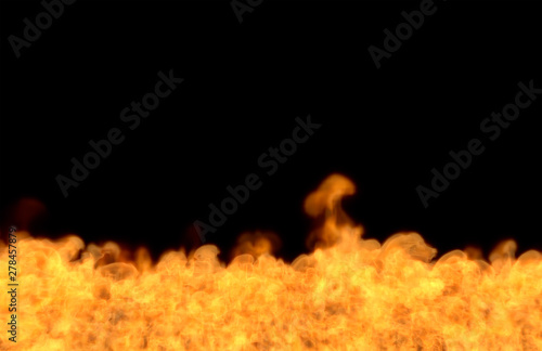 burning lava on black background, fire from picture bottom - fire 3D illustration