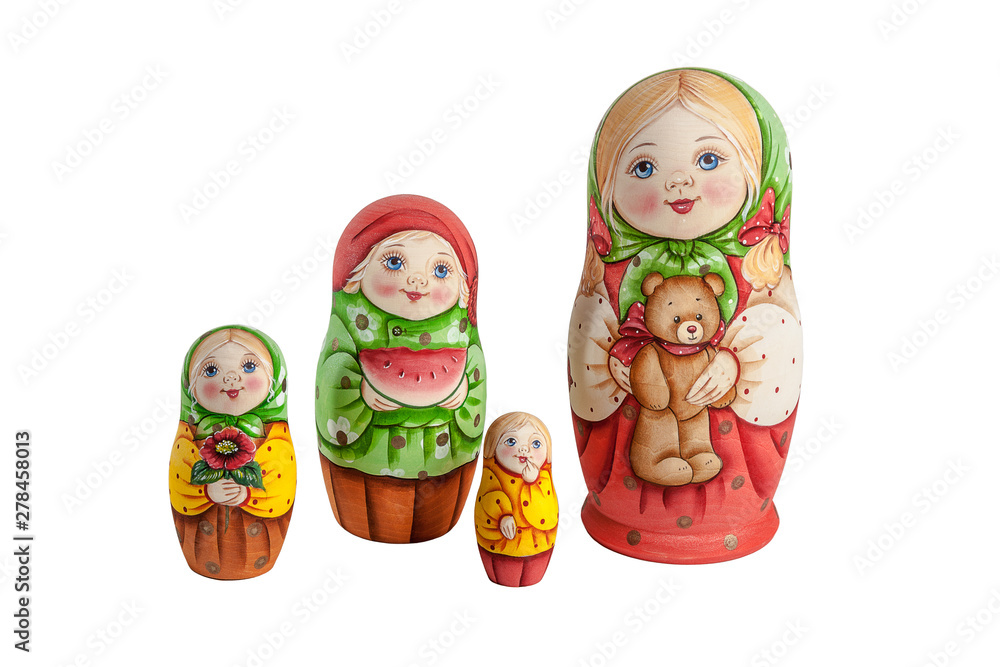 Russian dolls isolated on white background