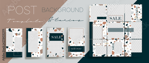 Design backgrounds for social media banner.Set of instagram stories and post frame templates.Vector cover. Mock up for personal blog or shop.Layout for promotion.Endless square puzzle layout for promo
