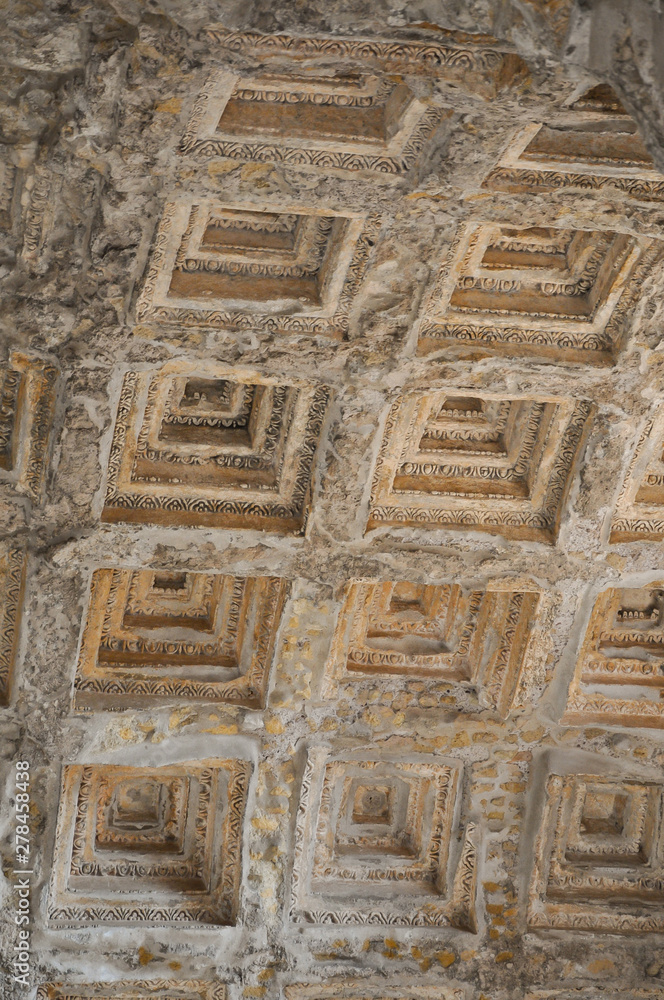 Detail of a arch ceiling, Rome Italy, ancient stone architecture, Palentine Hill ruins Detail of a arch ceiling, Rome Italy, ancient stone architecture, Palentine Hill ruins