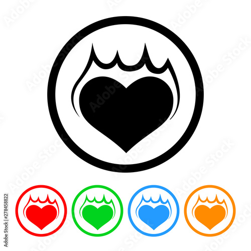 Flaming heart icon vector heart in flames illustration heartburn or passion design element with four color variations