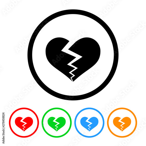 Heartache broken heart icon vector break up heartbreak illustration divorce design element with four color variations
