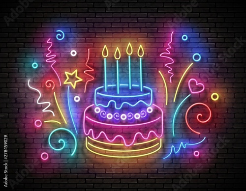 Vintage Glow Signboard with Cake, Candles and Confetti