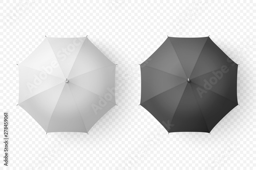 Vector 3d Realistic Render White and Black Blank Umbrella Icon Set Closeup Isolated on Transparent Background. Design Template of Opened Parasols for Mock-up, Branding, Advertise etc. Top View