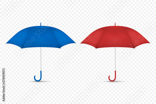 Vector 3d Realistic Render Blue and Red Blank Umbrella Icon Set Closeup Isolated on Transparent Background. Design Template of Opened Parasols for Mock-up, Branding, Advertise etc. Front View