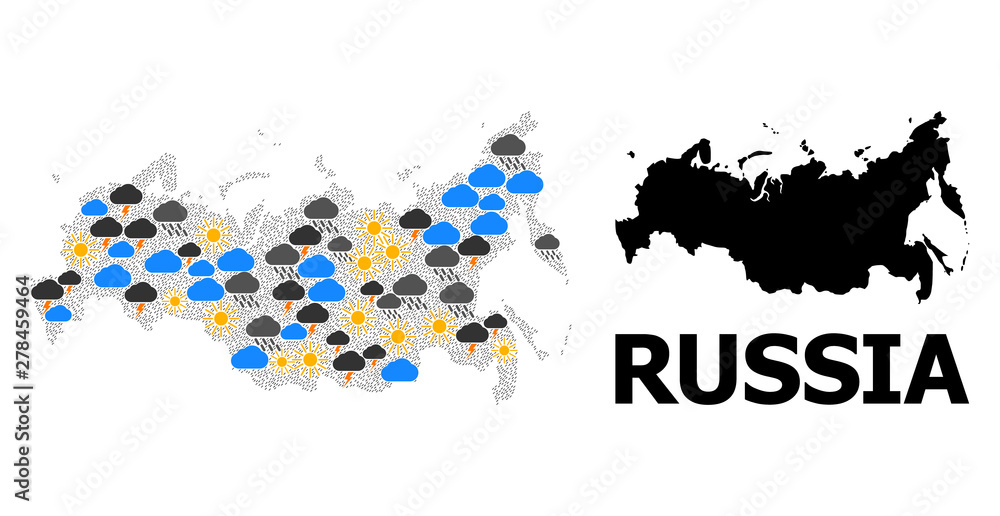 Fototapeta premium Climate Collage Map of Russia