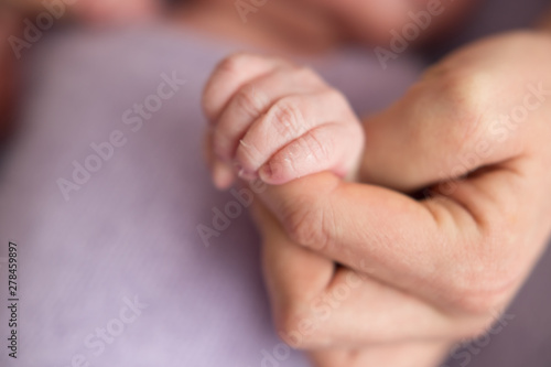 Newborn baby clenched fingers of his mother's finger © Svetlana