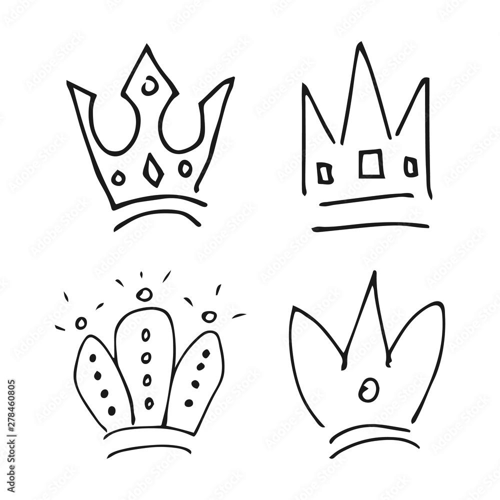 Four simple graffiti sketch queen or king crowns Four simple graffiti sketch queen or king crowns