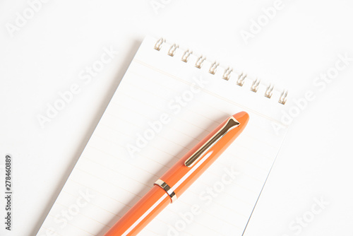 Wallpaper Mural A shiny orange fountain pen together with a spiral-bound notebook. Torontodigital.ca