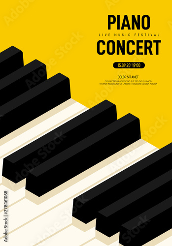 Piano concert and music festival poster modern vintage retro style