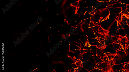Digital plexus of glowing lines and dots. Network of shiny lines. Abstract background. 3D rendering.