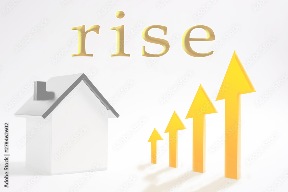 Miniature house and rising graph. Images of income, assets, values, etc. 家と上昇中のグラフ 収入、資産、価値などのイメージ Miniature house and rising graph. Images of income, assets, values, etc. 家と上昇中のグラフ 収入、資産、価値などのイメージ