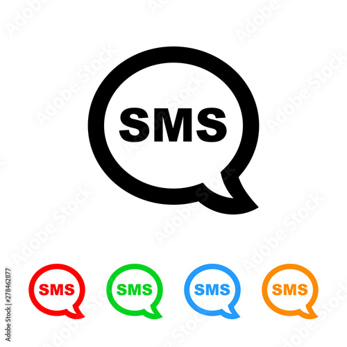 SMS text message balloon icon vector texting illustration design element with four color variations