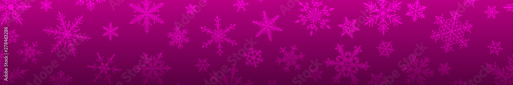 Christmas banner of complex big and small snowflakes in purple colors. With horizontal repetition Christmas banner of complex big and small snowflakes in purple colors. With horizontal repetition