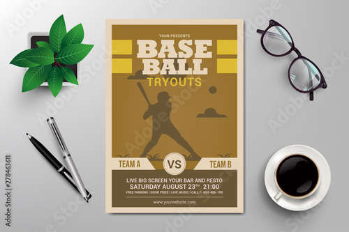 baseball tryouts flyer template vector