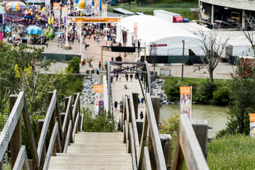 Outdoor Wooden staircase leading to the Calgary Stampede grounds