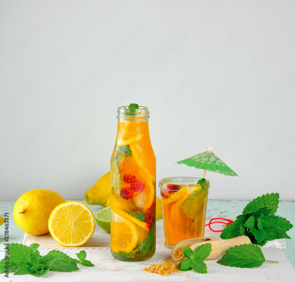 summer refreshing drink lemonade with lemons, mint leaves summer refreshing drink lemonade with lemons, mint leaves