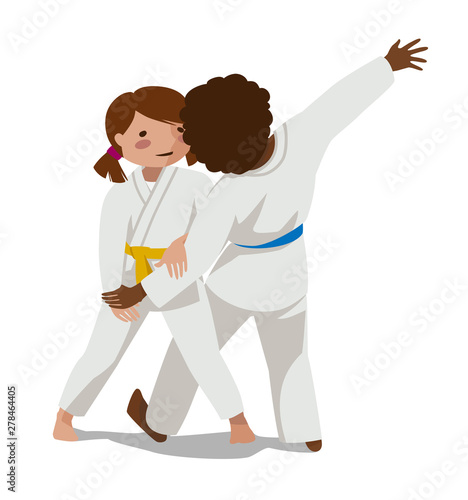 Children are practicing, defending skills in uniform