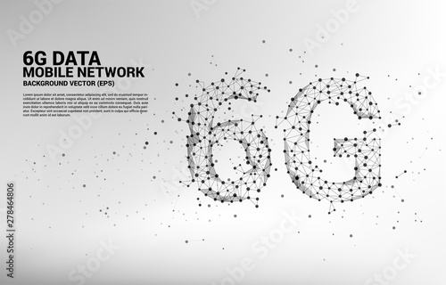 Vector Polygon dot connect line shaped 6G mobile network. Concept for mobile phone data sim card technology.