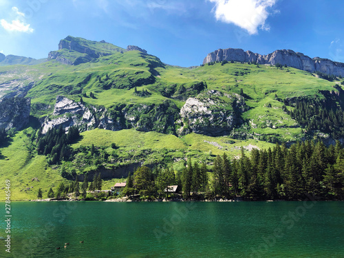 Alpine peaks Schäfler (Schafler or Schaefler) and Ebenalp in mountain range Alpstein and in the Appenzellerland region - Canton of Appenzell Innerrhoden (AI), Switzerland photo