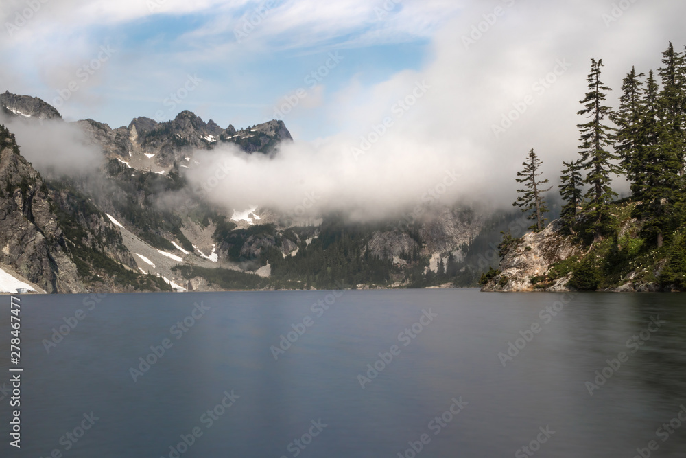 snow lake on a cloudy day in washington