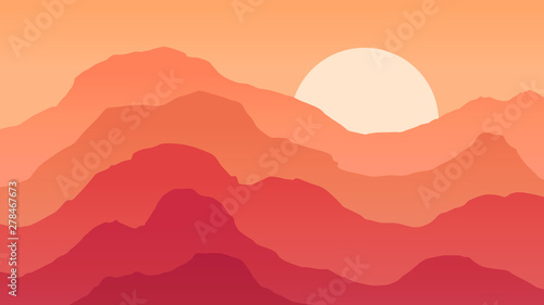 Sky, Sun & Mountains Day Background with Warm Colors