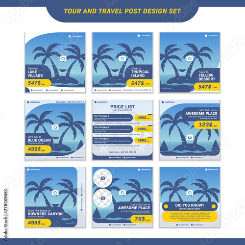 Instagram post design template set for travel and tourism promotion