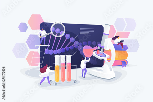 Scientists working with DNA. Doctors doing laboratory research. Medicine and technology. Genetic testing, DNA testing, genetic diagnosis concept. Vector isolated concept creative illustration