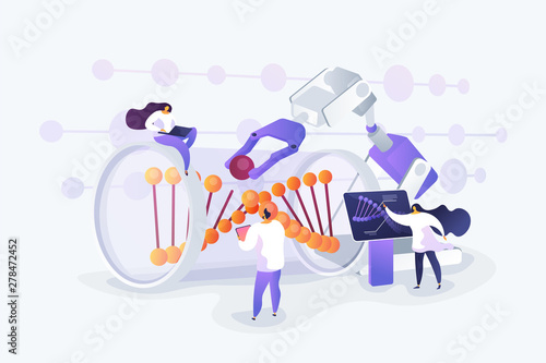 Innovative biotechnology. Medical, biological research. DNA recombination. Genetic engineering, genetic modification, genetic manipulation concept. Vector isolated concept creative illustration.