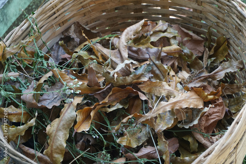 Dry leaves in a beautiful bamboo basket_3 photo