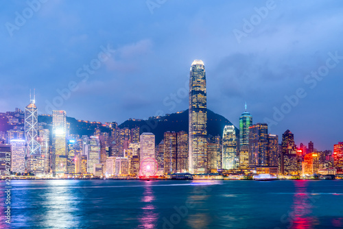 Nightscape and Skyline of Urban Architecture in Hong Kong..