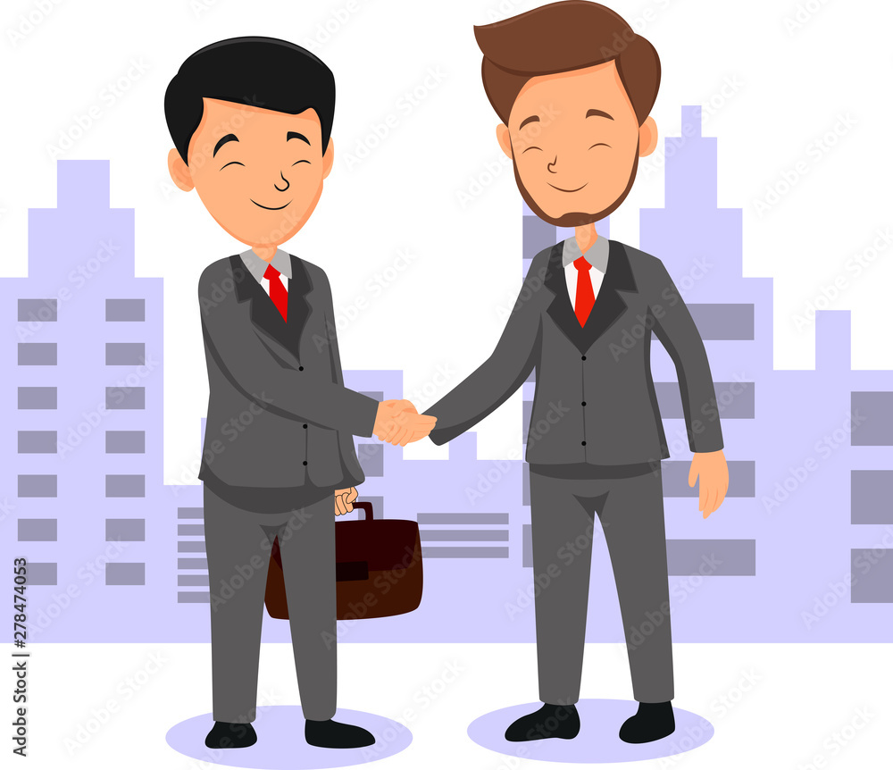Successful businessmen handshaking after good deal Successful businessmen handshaking after good deal