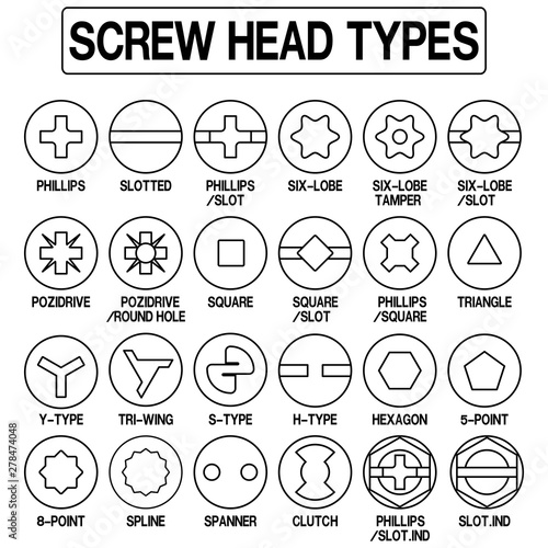 Set of screw head icon (out line icon)
