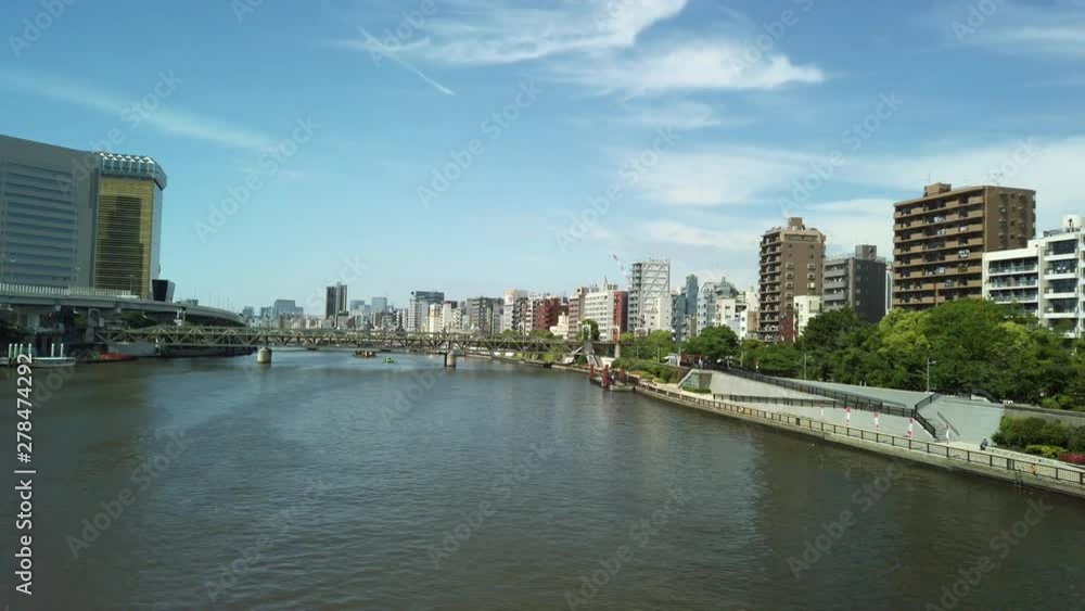 City view from Kototoi Bridge in Tokyo, crossing the Sumdia river, with buildings of Hanakawado. City view from Kototoi Bridge in Tokyo, crossing the Sumdia river, with buildings of Hanakawado.