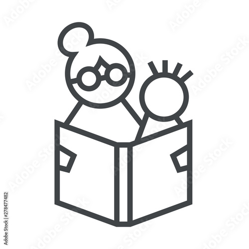 Line icon grandmother and grandson