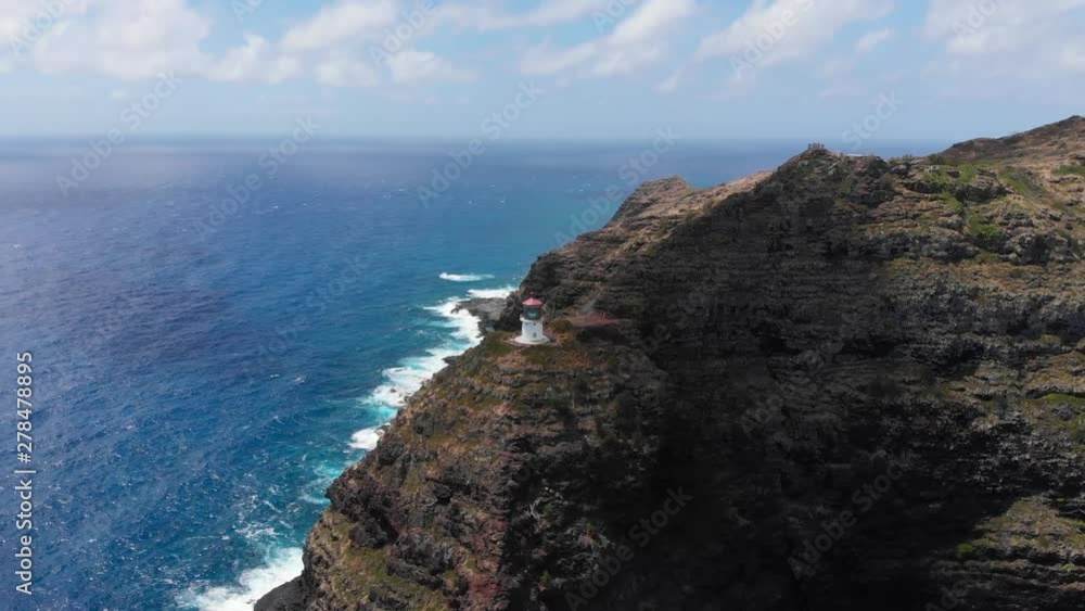 Version Two. Smooth Aerial Orbit of Makapuu Lighthouse and Rabbit Island with Beauitful Clouds and Ocean. Version Two. Smooth Aerial Orbit of Makapuu Lighthouse and Rabbit Island with Beauitful Clouds and Ocean.