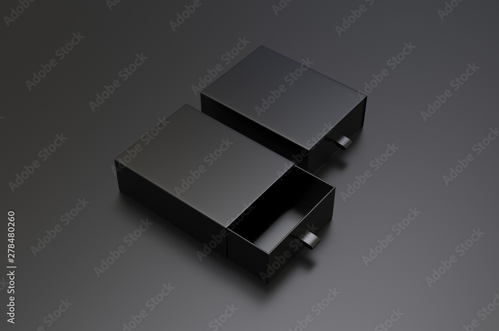 Blank sliding drawer hard cardboard box for branding presentation 3d render illustration. Blank sliding drawer hard cardboard box for branding presentation 3d render illustration.