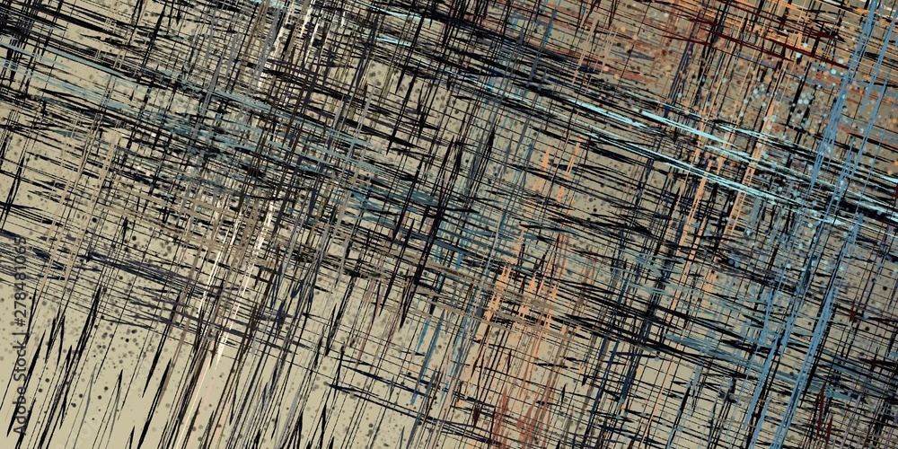 Fototapeta premium Abstract sketch random pattern. Chaos and variety. Modern art drawing painting. 2d illustration. Digital texture wallpaper. Artistic sketch draw backdrop material. 