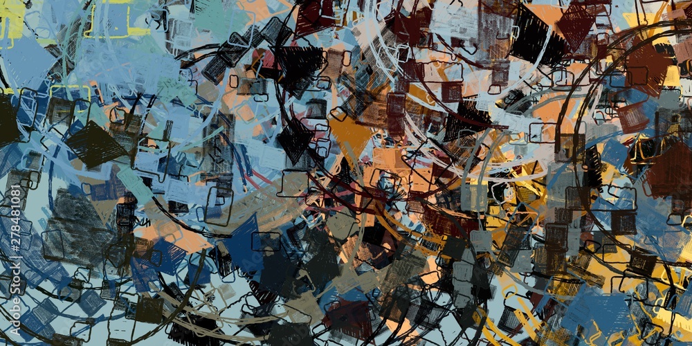 Fototapeta premium Abstract sketch random pattern. Chaos and variety. Modern art drawing painting. 2d illustration. Digital texture wallpaper. Artistic sketch draw backdrop material.