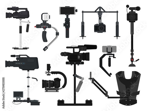 Steadicam vector video digital camera professional film equipment stabilizer illustration set of photographer videographer movie technology production isolated on white background photo