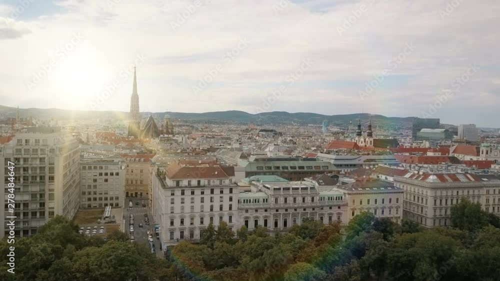 Vienna city skyline aerial shot. AERIAL view of Vienna. St. Stephen's Cathedral and cityscape City of Vienna, Austria Vienna city skyline aerial shot. AERIAL view of Vienna. St. Stephen's Cathedral and cityscape City of Vienna, Austria