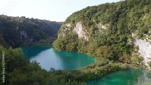 Version Two. Aerial Flyover of the Plitvice Lakes and Waterfalls in Croatia. photo