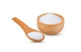 Bowl of sugar on white background