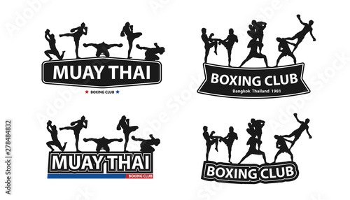 Kickboxing, Thai boxing, Muay Thai action on flat big letters ideas concept, Vector illustration modern layout template creative design