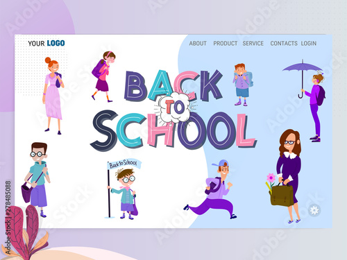 Back to school home page template, flat style character © zao4nik